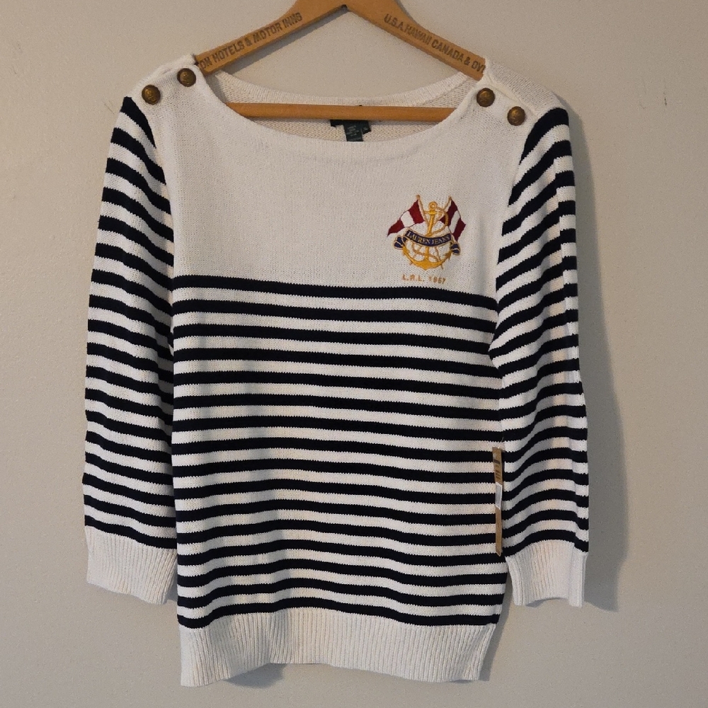 Ralph Lauren Navy and White Striped Sweater